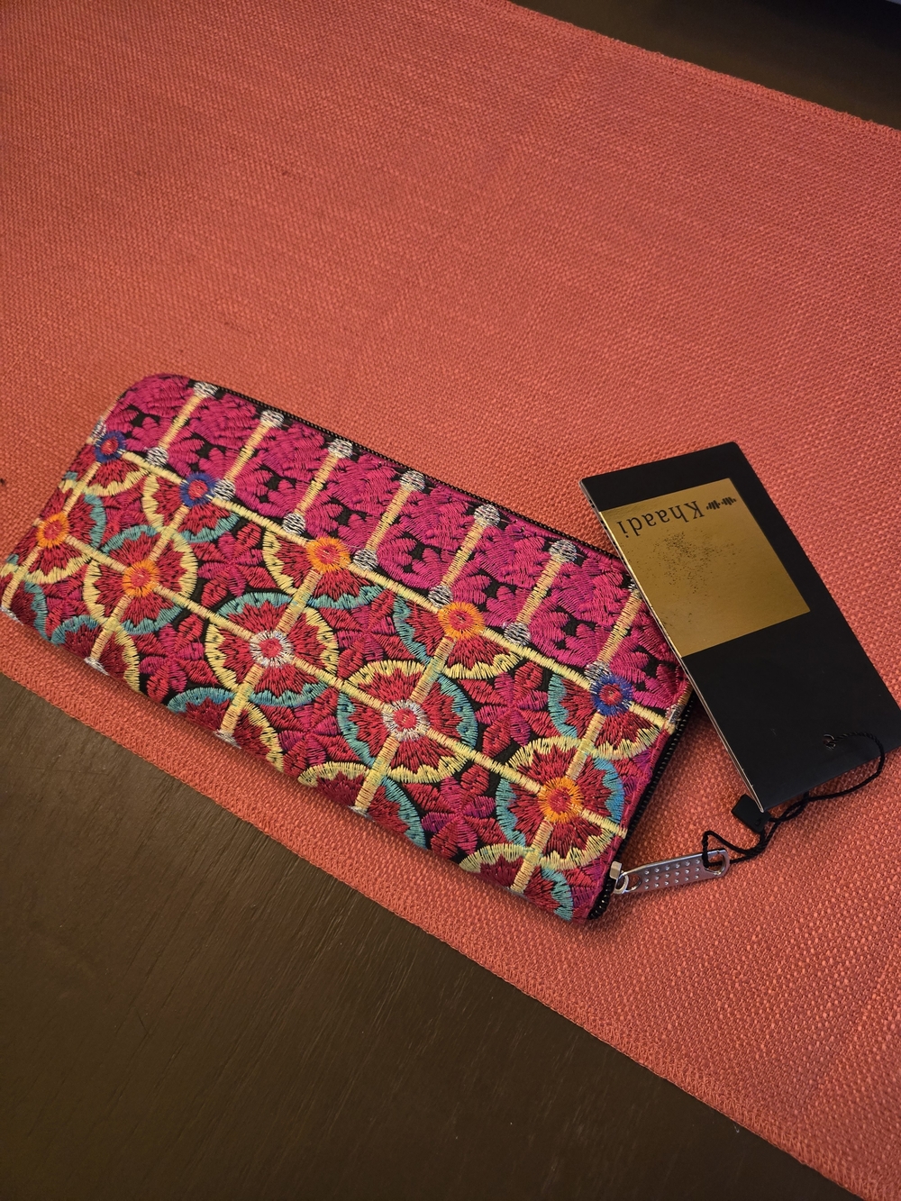 NWT Khaadi Embroidered Floral Zip Wallet